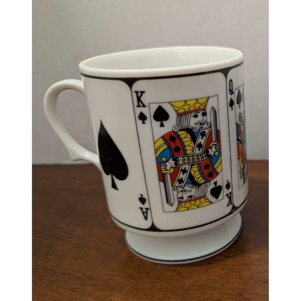 Spade Royal Flush Vintage Pedestal Coffee Mug, Poker, Cards